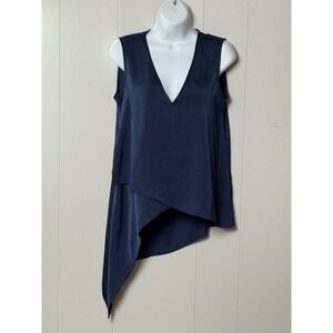 BCBGMAXAZRIA Black Asymmetrical Layered V-Neck Tank Top Handkerchief Hem Size XS